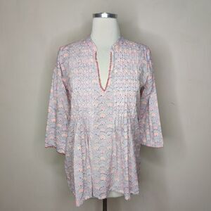 Roberta Roller Rabbit Tunic Top Beaded Floral Geometric Cotton